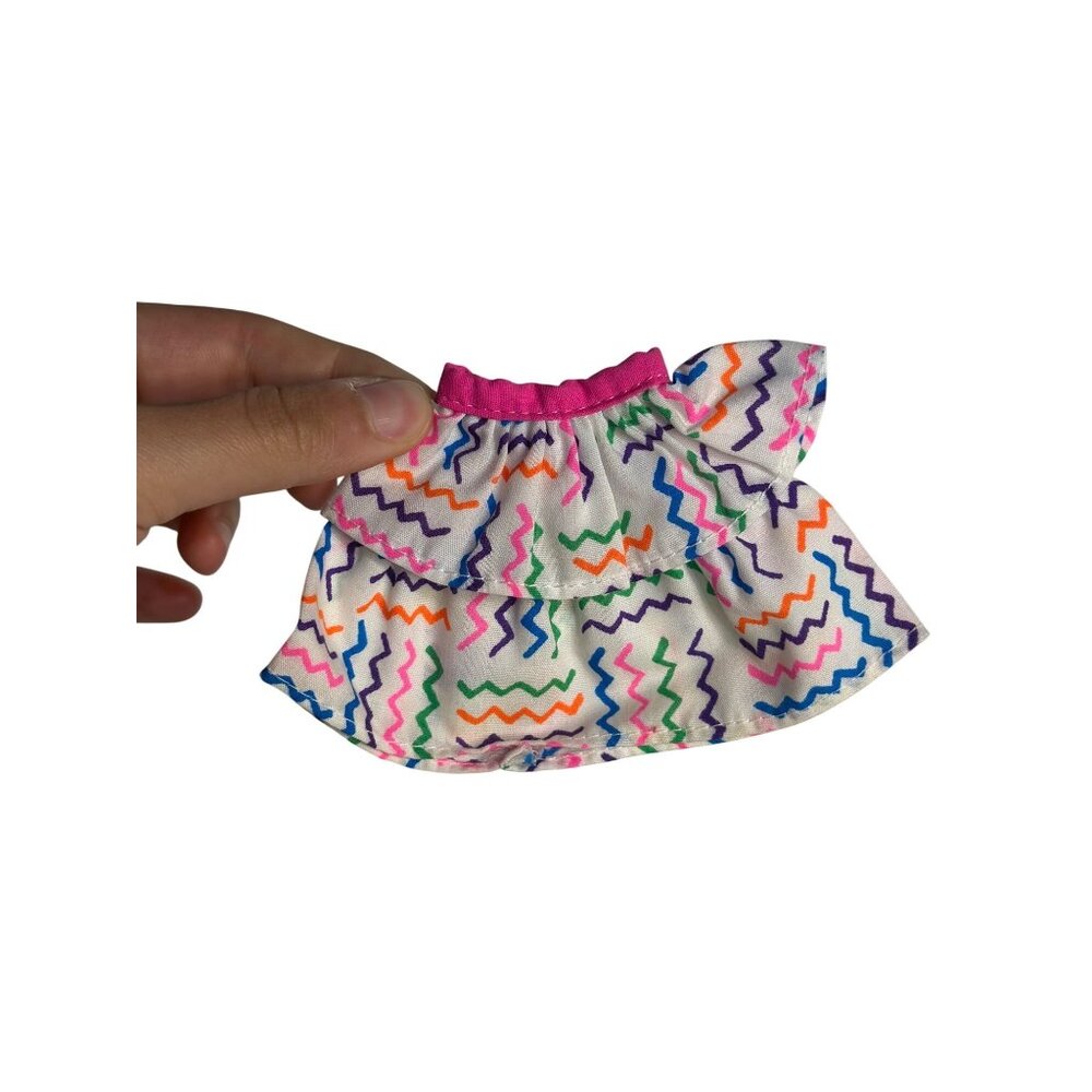 VTG‎ 1992 Barbie Colorful Abstract Ruffle Dress Skirt White Fashion Doll Outfit